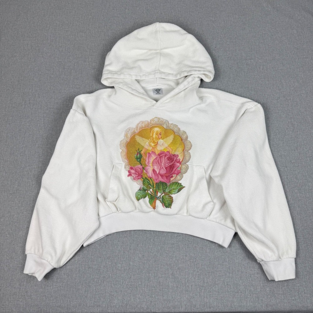 Boys Lie White Angel Rose Graphic Cropped Hoodie One Size OS Streetwear